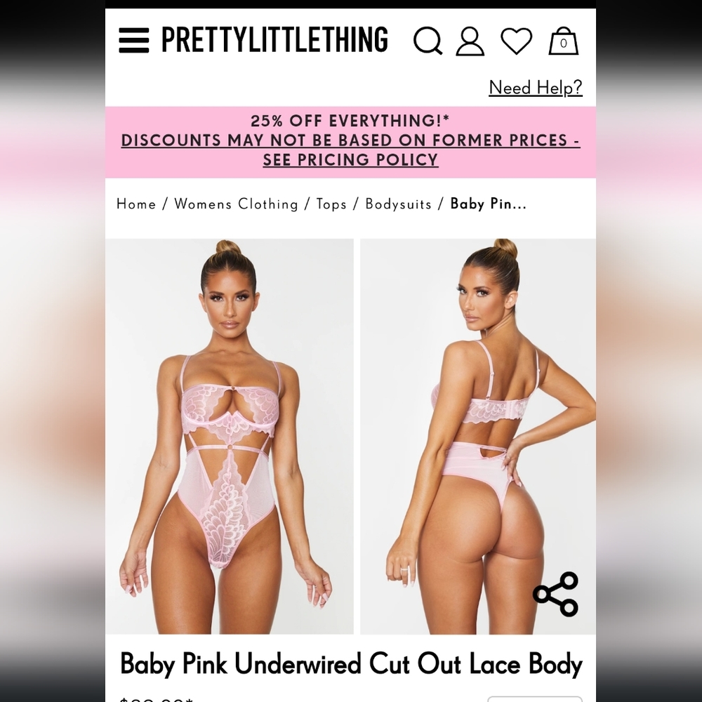 LINGERIE BODYSUIT L PINK LACE CUT OUT BRAZILIAN - Picture 4 of 4